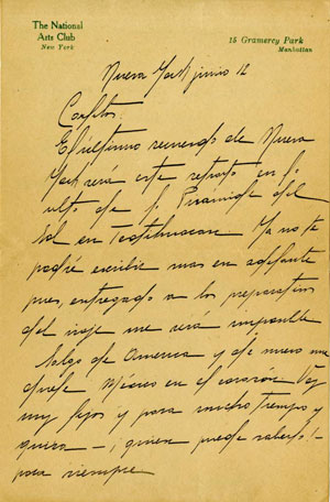 Carta manuscrita de Haya de la Torre a Carlos Pellicer