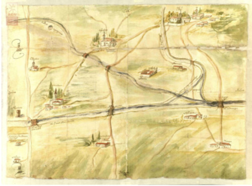 Río Mixcóac, Churubusco, San Ángel, Coyoacán, 1721. (Instituciones Coloniales, Colecciones, Mapas, Planos e Ilustraciones 280, AGN)