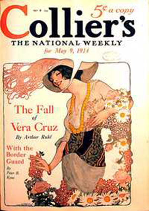 Portada del número de mayo de 1914, de semanario estadunidense Collier’s, The National Weekly que envió a Jack London al puerto de Veracruz.