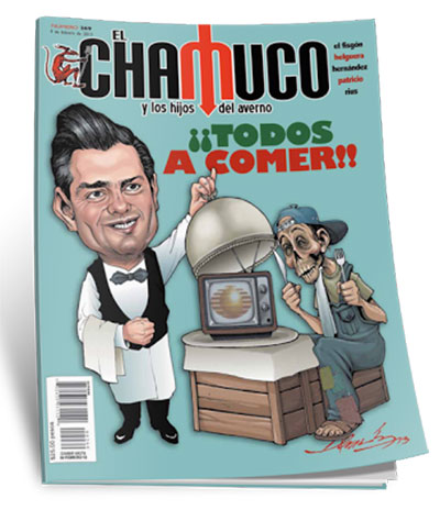 Imagen 8. Portada de la revista El Chamuco 269. El cartón es del Monero Hernández y se publicó en febrero de 2013.