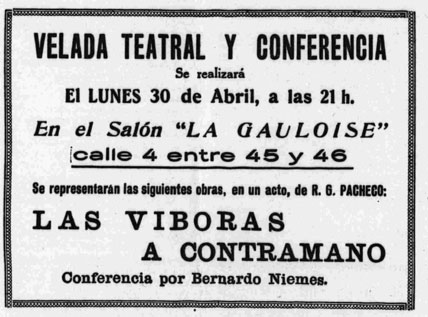 Imagen 3. Primera representación popular de <em>A Contramano. Ideas, </em>1 de mayo de 1928.