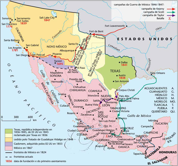 Mapa 1. Territorio perdido por México durante la guerra contra Estados Unidos.