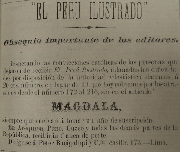 El Perú Ilustrado. Obsequio importante de los editores, núm. 218 (11-07-1891, p. 2439)