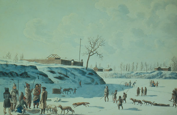 Pesca invernal de los aborígenes del gran norte en un cuadro de Peter Rindisbacher (1821)