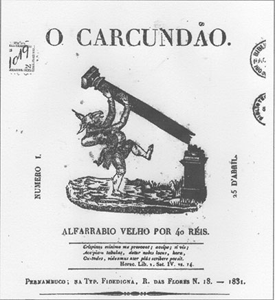 Figura 1. Xilogravura anônima na publicação pernambucana <em>O Carcundão,</em> 1831.