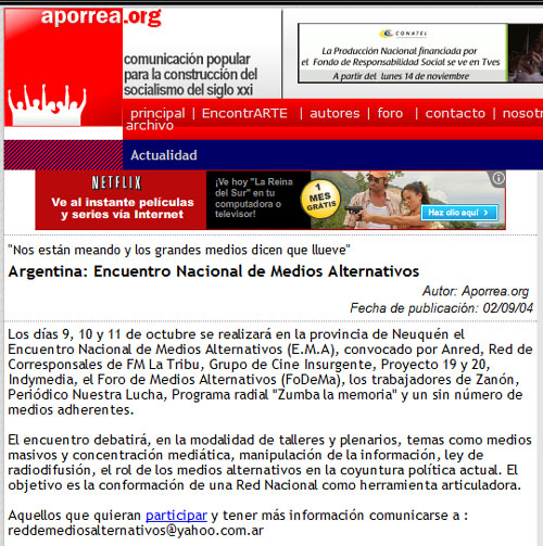 Argentina: Encuentro Nacional de Medios Alternativos. Publicación de la convocatoria para la realización del Primer Encuentro Nacional de Medios Alternativos