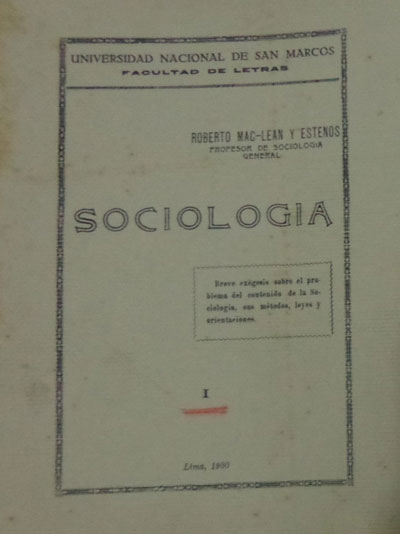 Imagen 2. Publicación de Mac-Lean: “Sociología” de 1930.  Foto del autor