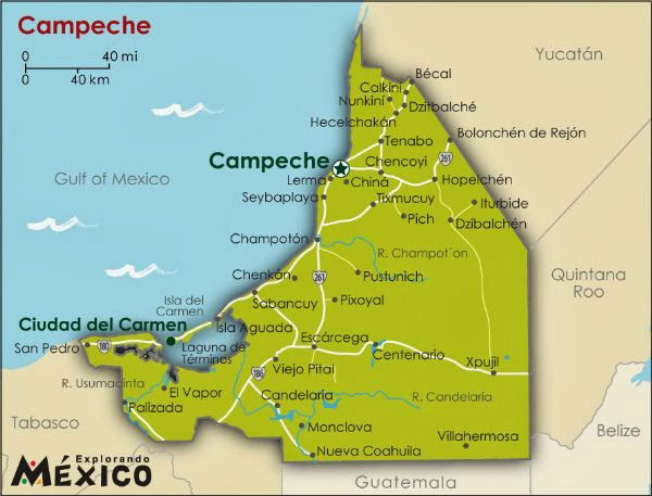 Mapa del estado de Campeche, México