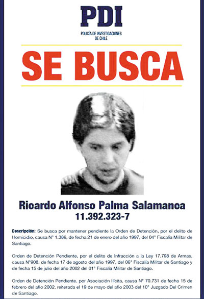 Cartel de búsqueda de Palma Salamanca por la PDI chilena